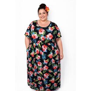 Hawaiian Floral Women's Plus Size Maxi Dress with Pockets 4XL XXXXL